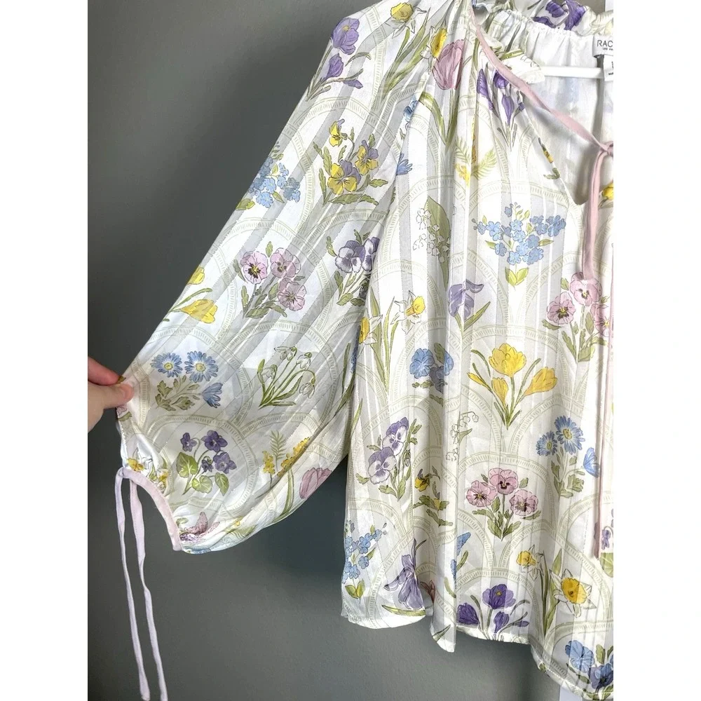 Rachel Zoe Blouse Women's Small Floral Spring Summer Garden Cottage Peasant Top - Picture 2 of 10